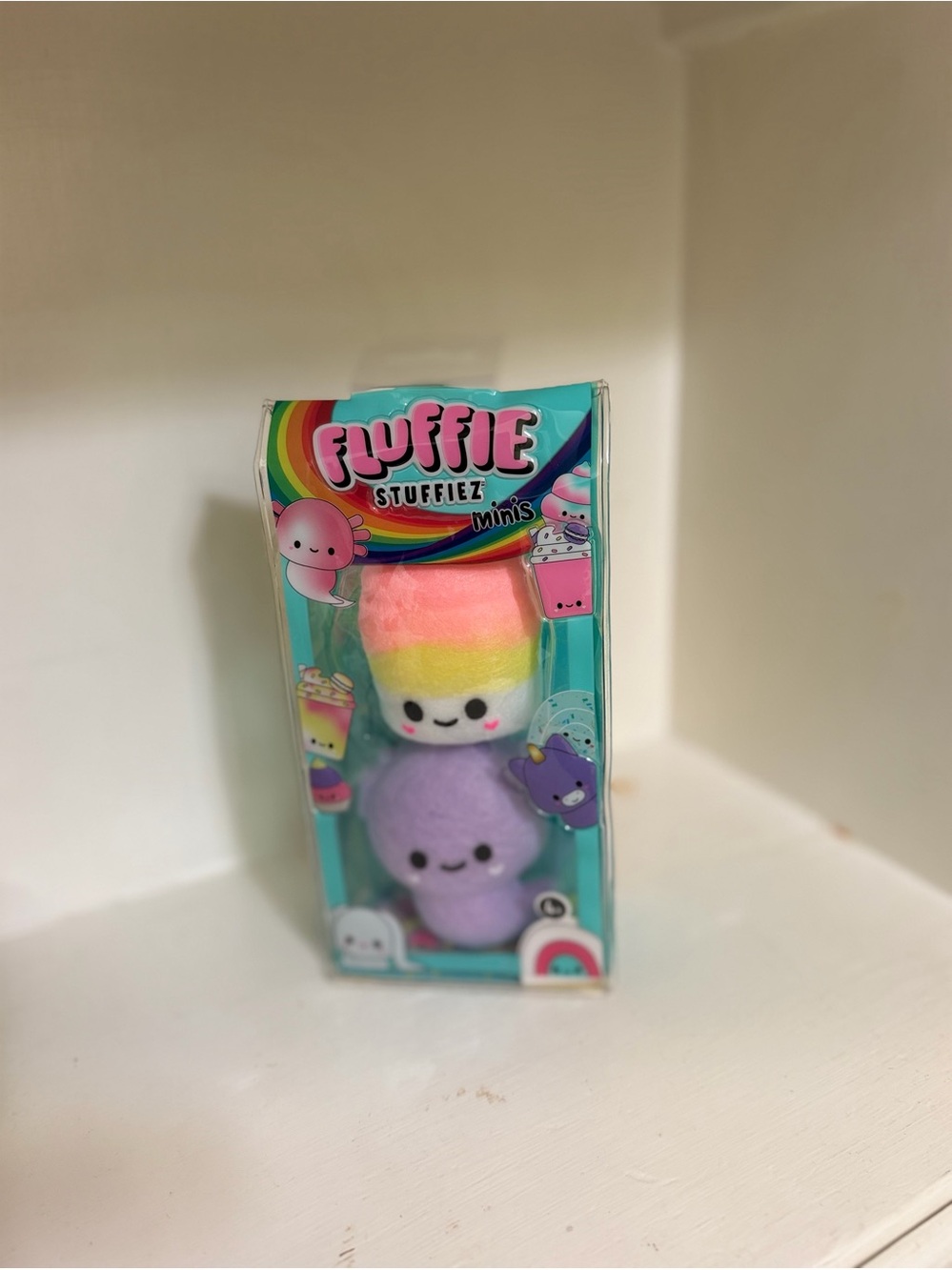 fluff Stuffiez Minis Plush Duo - Rainbow Pink Yellow White & Lavender Purple